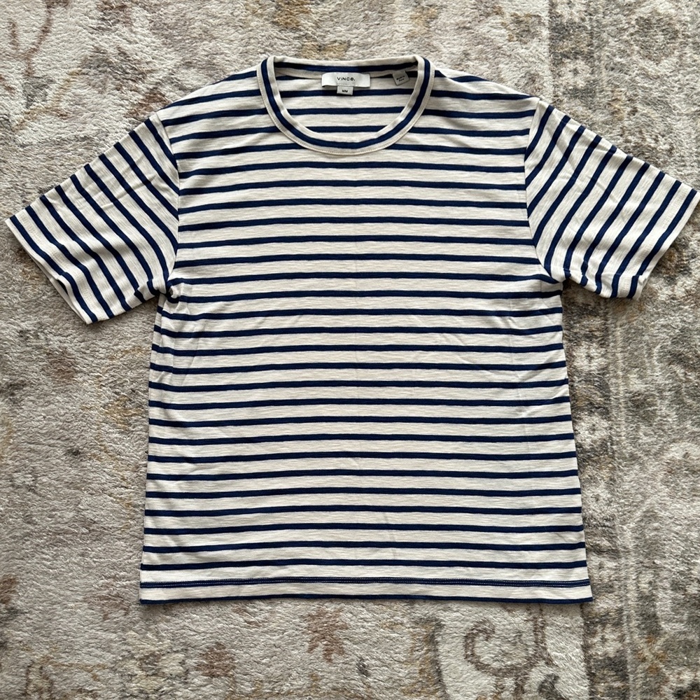 Vince Navy and Cream Striped Tee